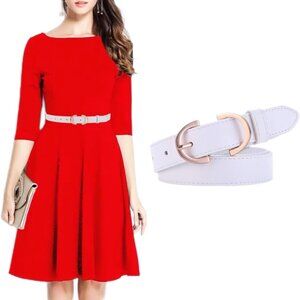 Women's Leather Belt 28-34 Inches Gold Buckle Casual Dress Pants Accessory
